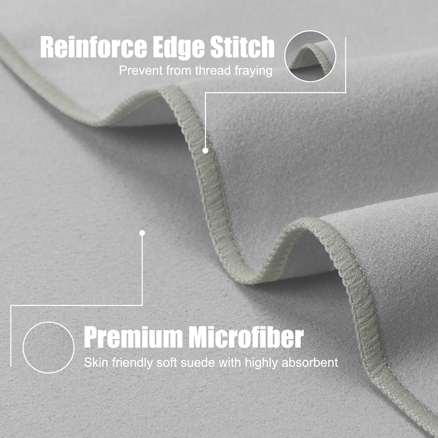 Quick Dry Travel Towel, 3 Sizes 1 Pack Camping Microfiber Towel, Lightweight Fast Drying Towels Set 60"x30", 30"x15", 15"x15" w/Bag for Gym, Beach, Hiking, Swimming, Grey