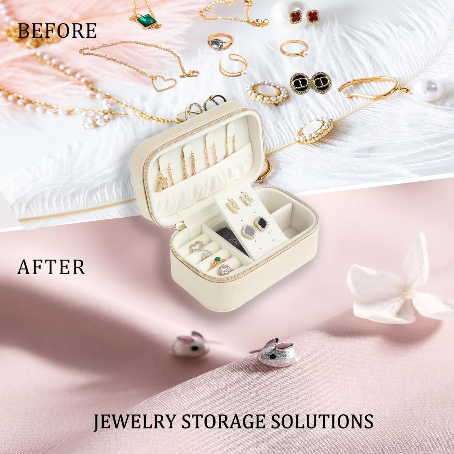 Travel Jewelry Case Bulk Of 4 For Women Weekend Trips, Gold Zip PU Leather Compact Jewelry Organizer For Earring Bracelets Beige Travel Jewelry Box Set Perfect For Small Bridesmaid Jewelry Box Gift