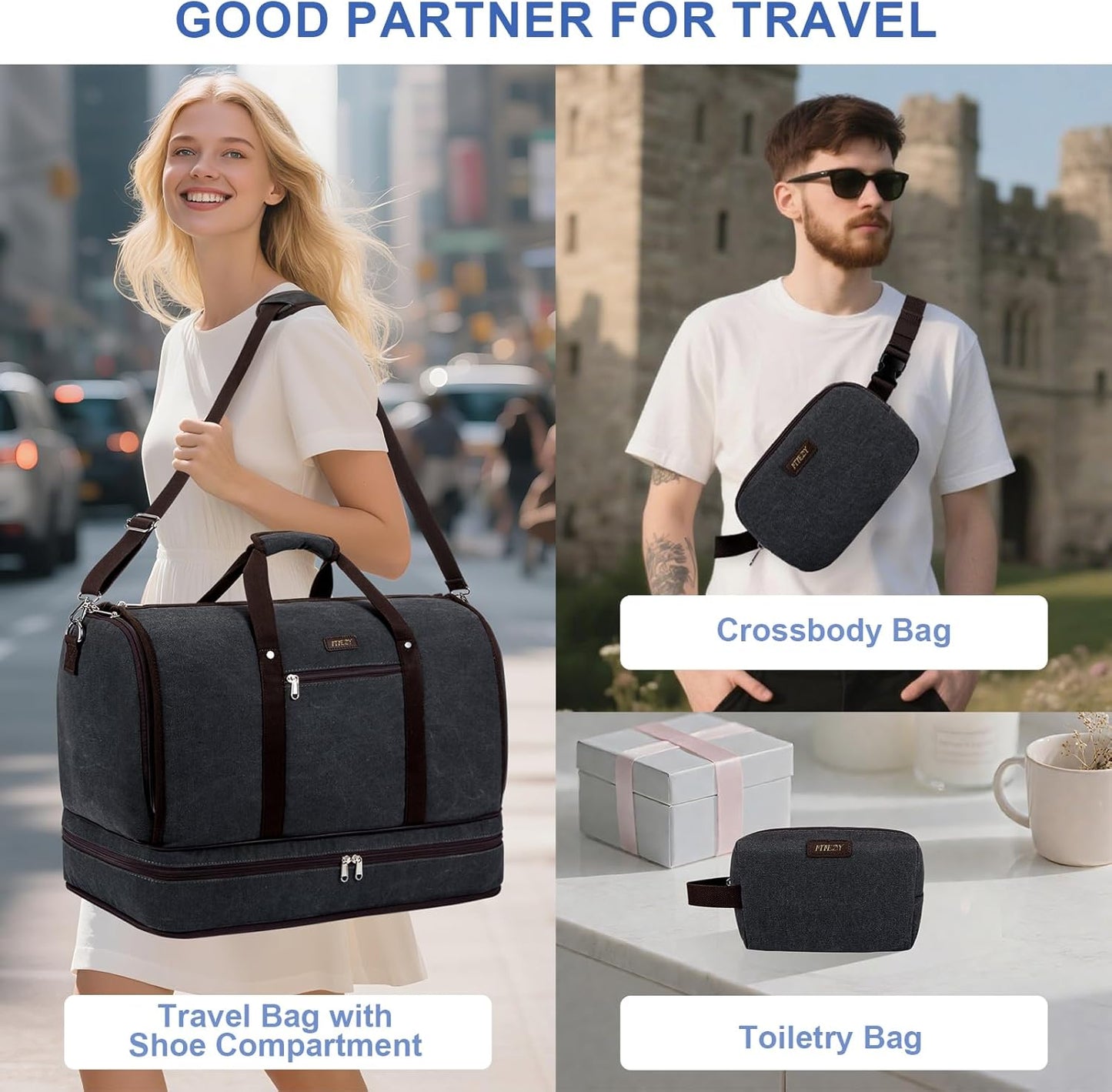Garment Duffle Bag for Travel - Convertible Carry on Garments Duffel Bags Travel Bag for Women Men Large Weekender Bag with Shoes Compartment 3 in 1 Hanging Clothes Suit Dress Bag 3pcs Set