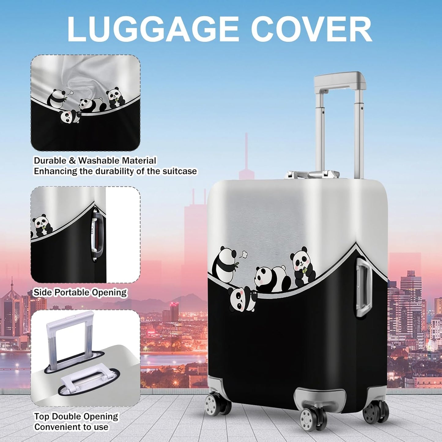 ANNA QUEEN Panda Family Luggage Cover, Cute Panda Design Suitcase Protector, Stretchable Washable Travel Sleeve for 32-34 Inch Luggage