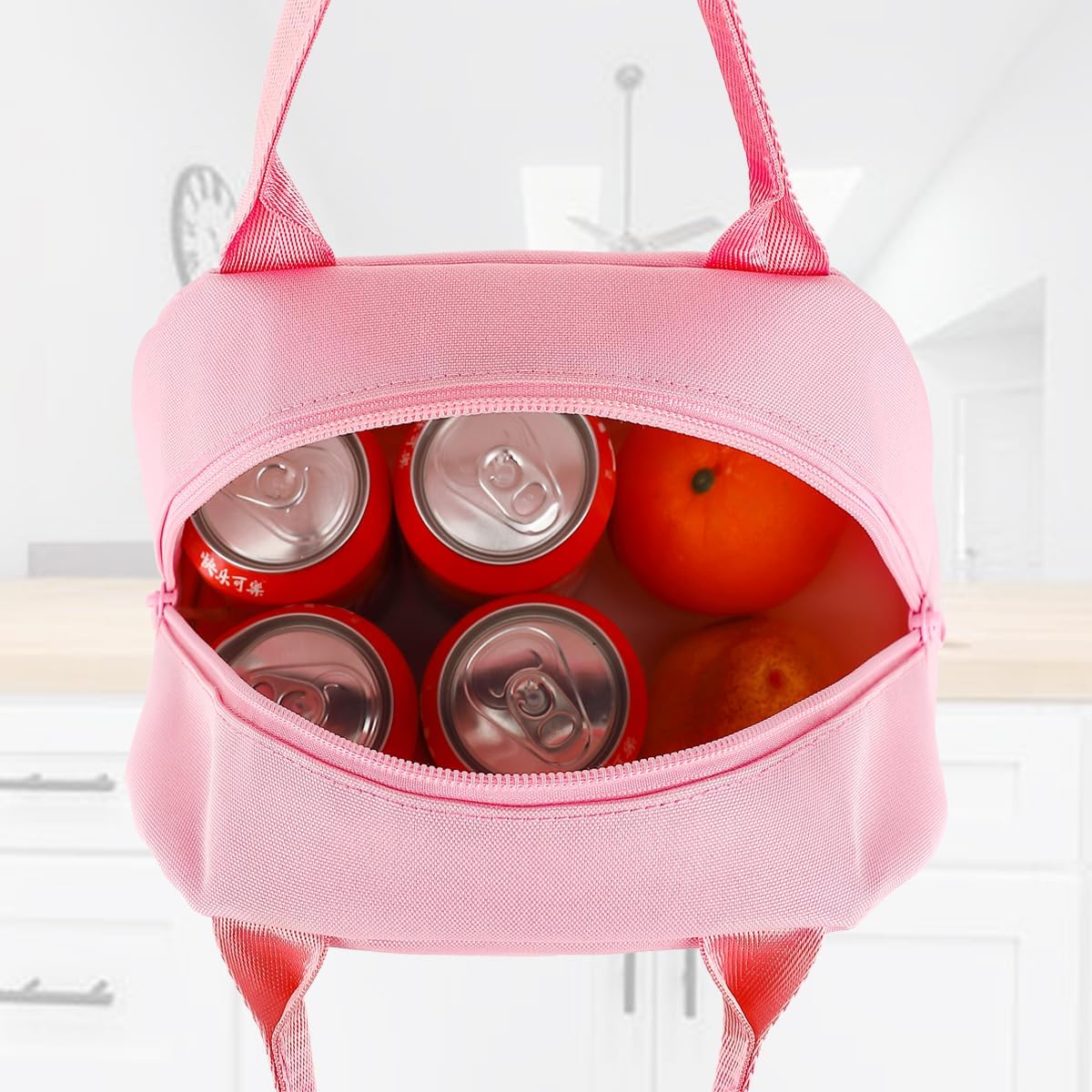 FlowFly Lunch Bag for Women Insulated Lunch Box Corduroy Lunch Tote Cooler for Travel Work Picnic, Pink