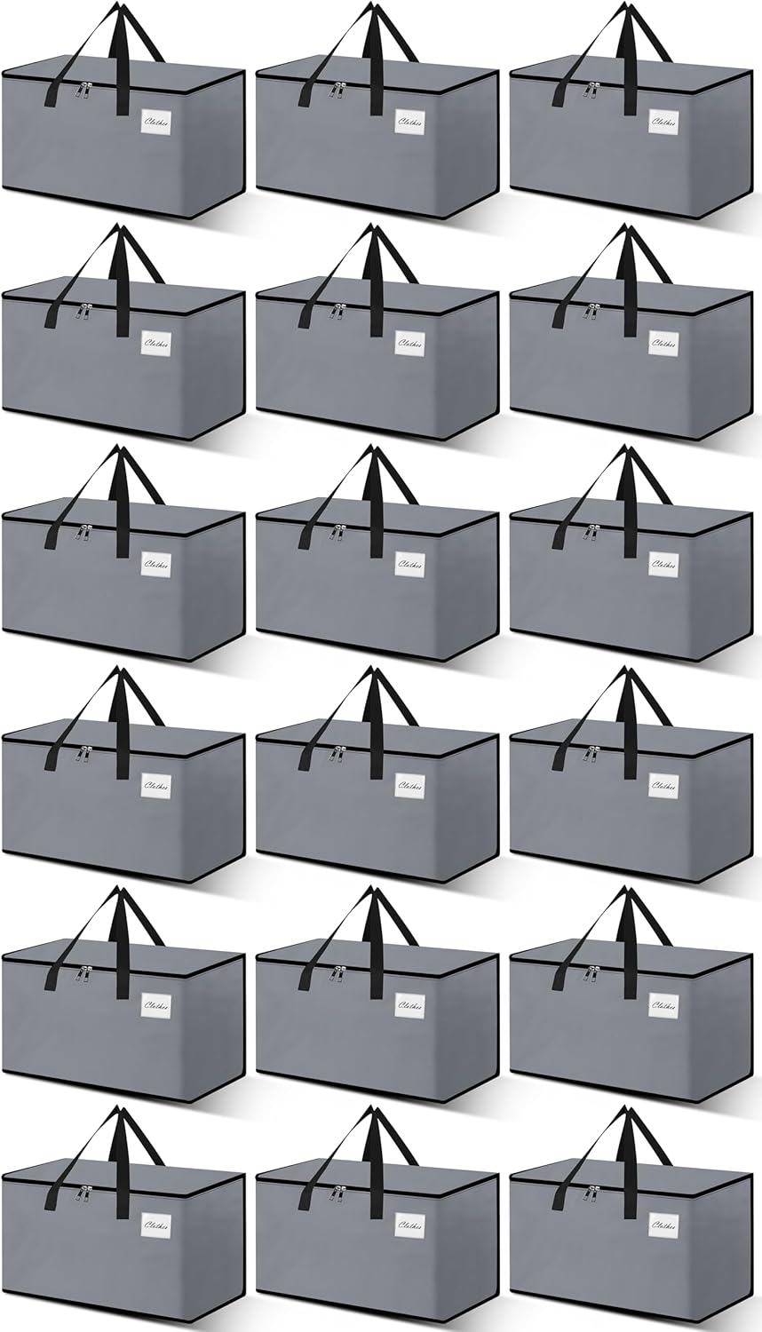 Heavy Duty Moving Bags - Extra Large Packing Bags and Storage Totes, Collapsible and Foldable Option for Moving and Storage, Grey, 93 L - 18 Pack