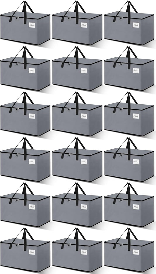 Heavy Duty Moving Bags - Extra Large Packing Bags and Storage Totes, Collapsible and Foldable Option for Moving and Storage, Grey, 93 L - 18 Pack