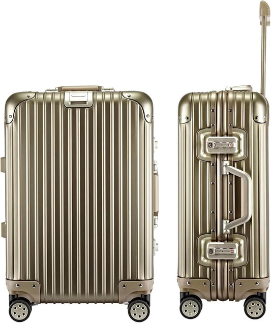 HotWay 24 Inch All Aluminum Checked In Luggage with Wheels, Hard Shell Zipperless Suitcase with TSA Locks, Silver Travel Luggage (22x14x9 Airline Approved), Gold