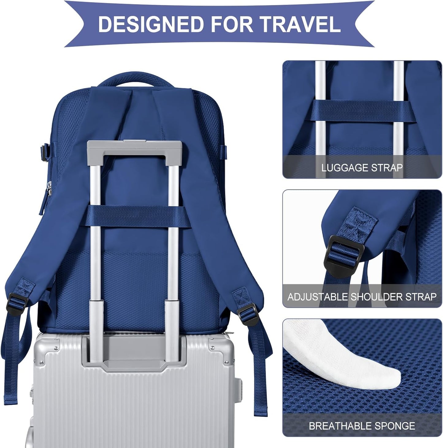 coowoz Large Travel Backpack for Women Men,Carry On Backpack,Hiking Backpack Outdoor Sports Rucksack Casual Daypack Travel Essentials Royal Blue