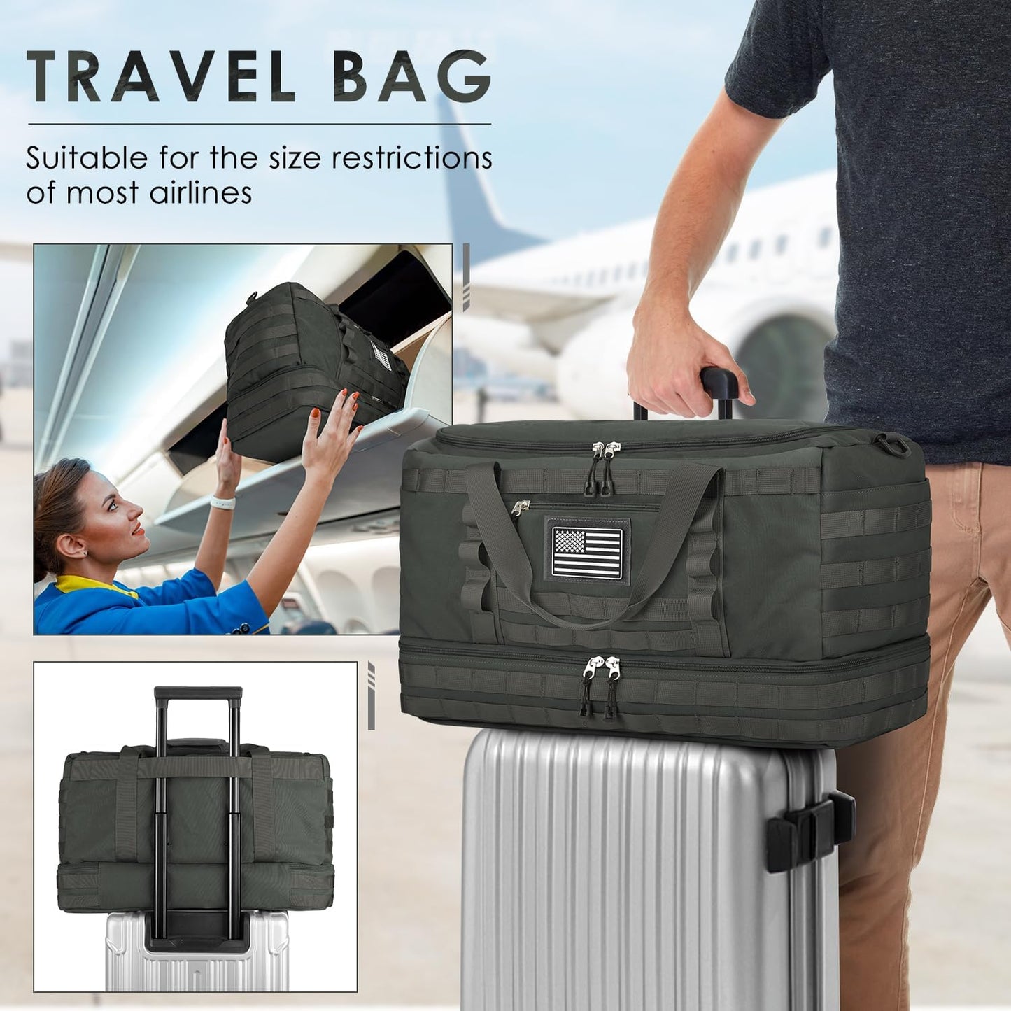 ETRONIK Travel Bag for Men Women, Gym Bag & Tactical Duffle Bags for Travel, Carry on with Toiletry Bag and Shoe Compartment, Weekender Overnight Trip with Wet Pocket for Workout Medical, Gray