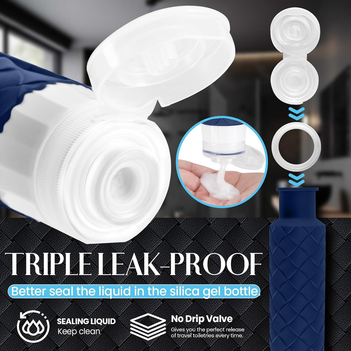 Travel Bottles for Toiletries, TSA Approved Silicone Travel Size Containers for Toiletries, BPA Free Leak Proof Refillable Essentials Accessories, Shampoo and Conditioner Bottles (Navy Blue)