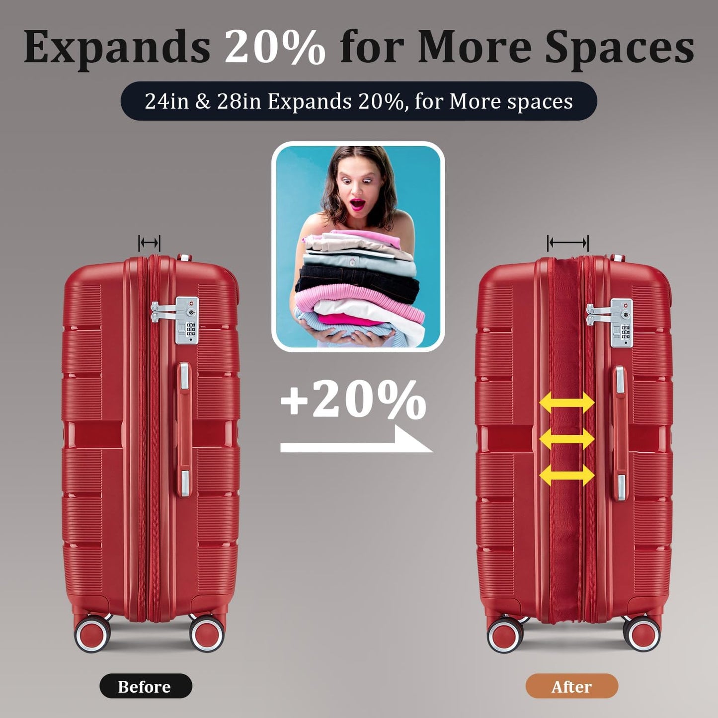 4-Piece Hardshell Luggage Set with TSA Locks, Expandable Suitcases and Silent Spinner Wheels - Vibrant Colors for Easy Identification (14/20/24/28 Inch) - Family Travel Suitcase Sets