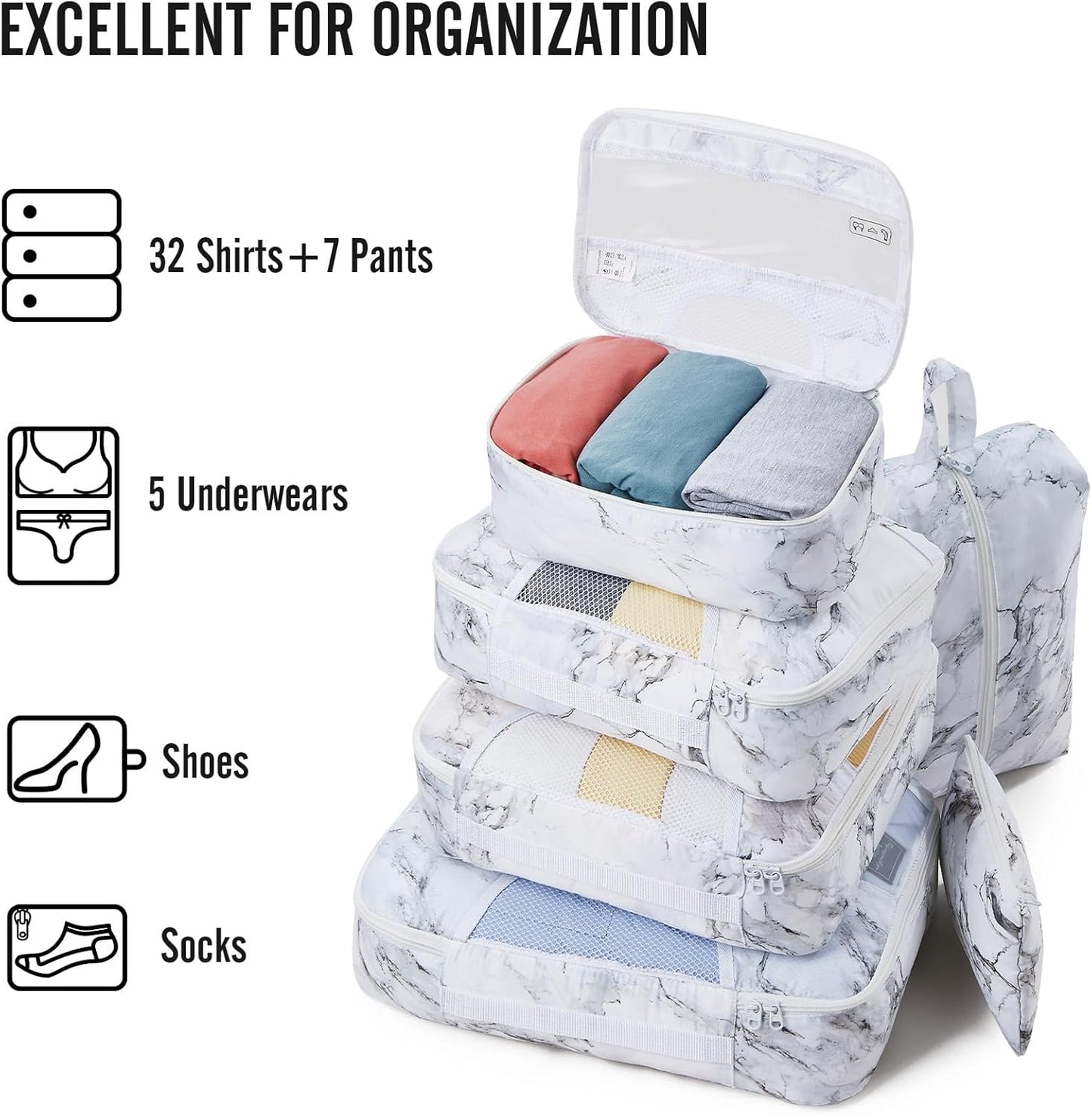 Veken 8 Set Packing Cubes for Travel Essentials, Suitcase Organizer Bags in 4 Sizes, Carry-On Luggage Accessories with Large Laundry & Hanging Toiletry Bag, Must-Have for Airplane, Road Trip & Camping