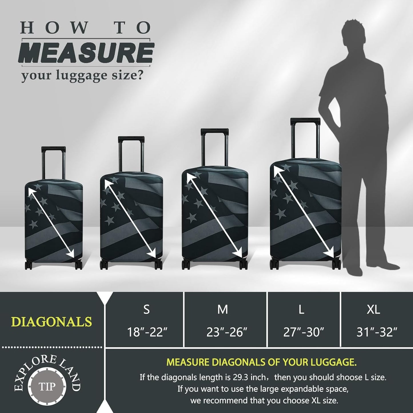 Explore Land Travel Luggage Cover Suitcase Protector Fits 31-32 Inch Case (Flag, XL)