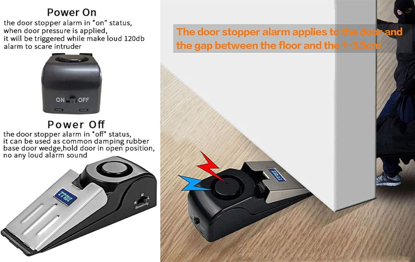 ZZRUI Door Stop Alarm with 120dB Siren, 4 Pack Portable Security Door Stopper Wedge Alarm for Travel, Home, Apartment, Dorm, Hotel, Entry Alert Safety Device for Women & Kids