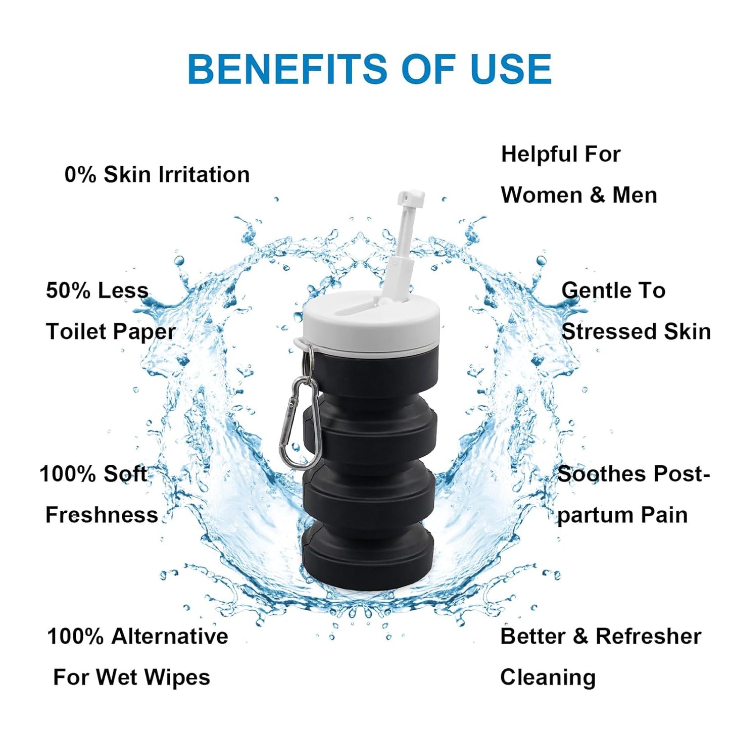 Collapsible Handheld Bidet Portable With Retractable and Angle-Adjustable Nozzle,Hook,300ML,Silicone Peri Bottle For Personal Hygiene Cleaning,Outdoors Camping & Travel,Bidet Sprayer for Women Men 1Pc