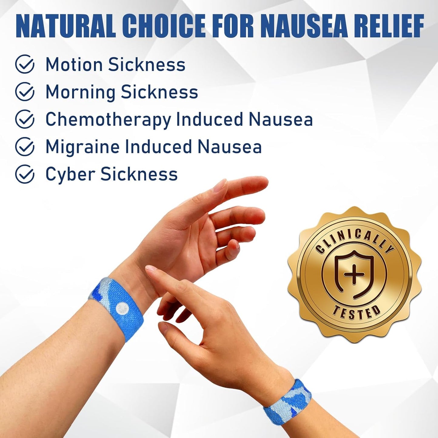 Motion Sickness Bands Anti Nausea Wristband for Adult and Kids Morning Sickness Relief for Pregnant Women Acupressure Nausea Relief for Car, Sea, Air Sickness - 1 Pair Camo Blue