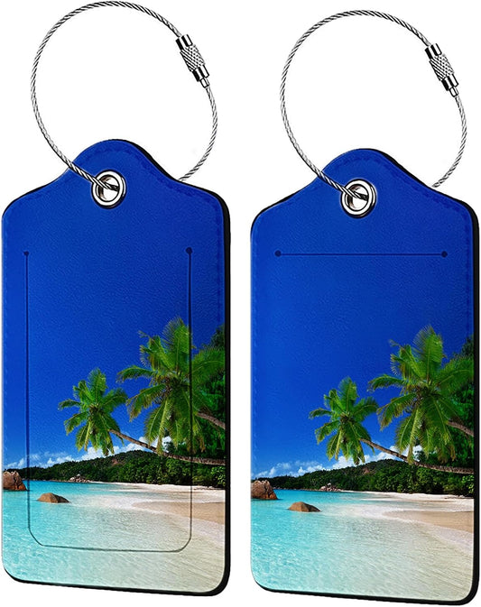Summer Sea Wind Luggage Tags for Suitcases,2 Pack Luggage Tag, Leather Stainless Steel Loop Label Tag for Women Girl Travel Bag Suitcase