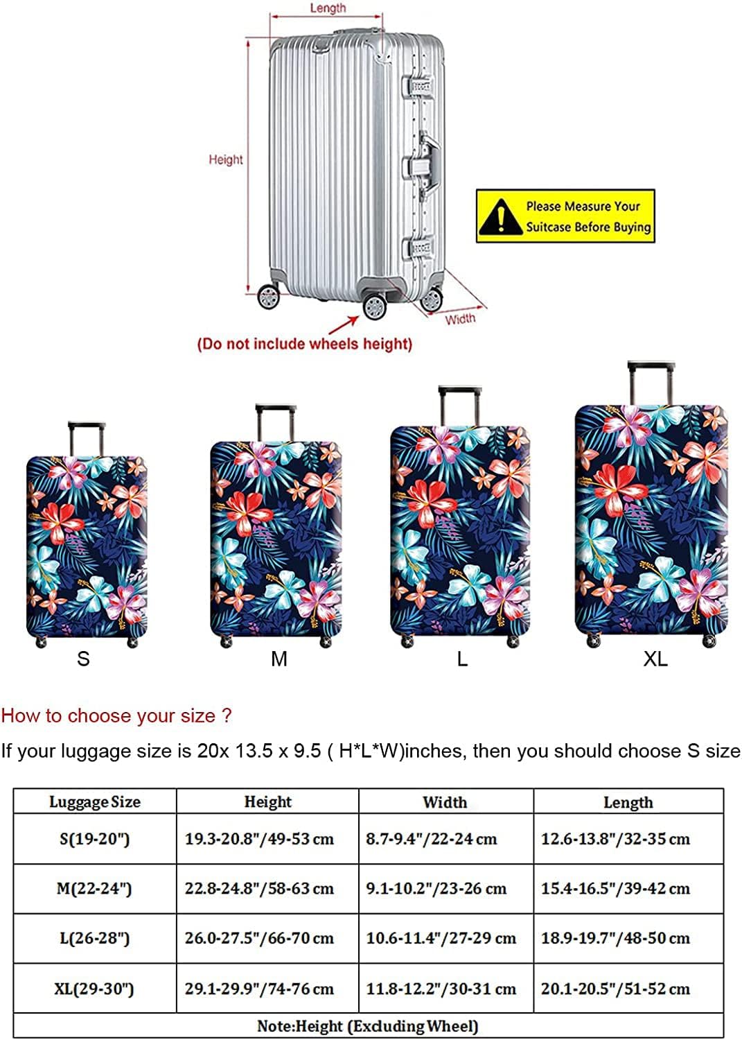 Suitcase Cover, Carry on Luggage Cover Protector - Travel Elastic Spandex Luggage Covers Fits 29 30 Inch Flower