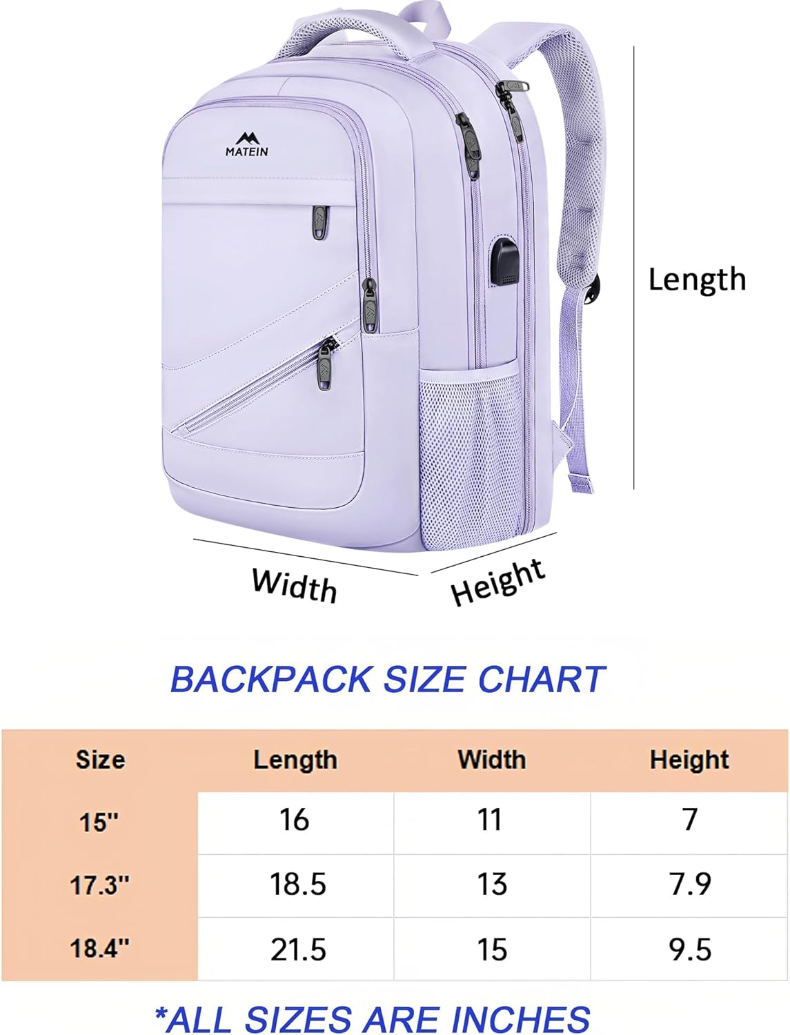 MATEIN Extra Large Laptop Backpack for Women, 50 L TSA Carry On with Multiple Organized Pockets, Anti Theft Water Resistant Travel Laptop Backpack Fits 18.4 In Computer, Light Purple