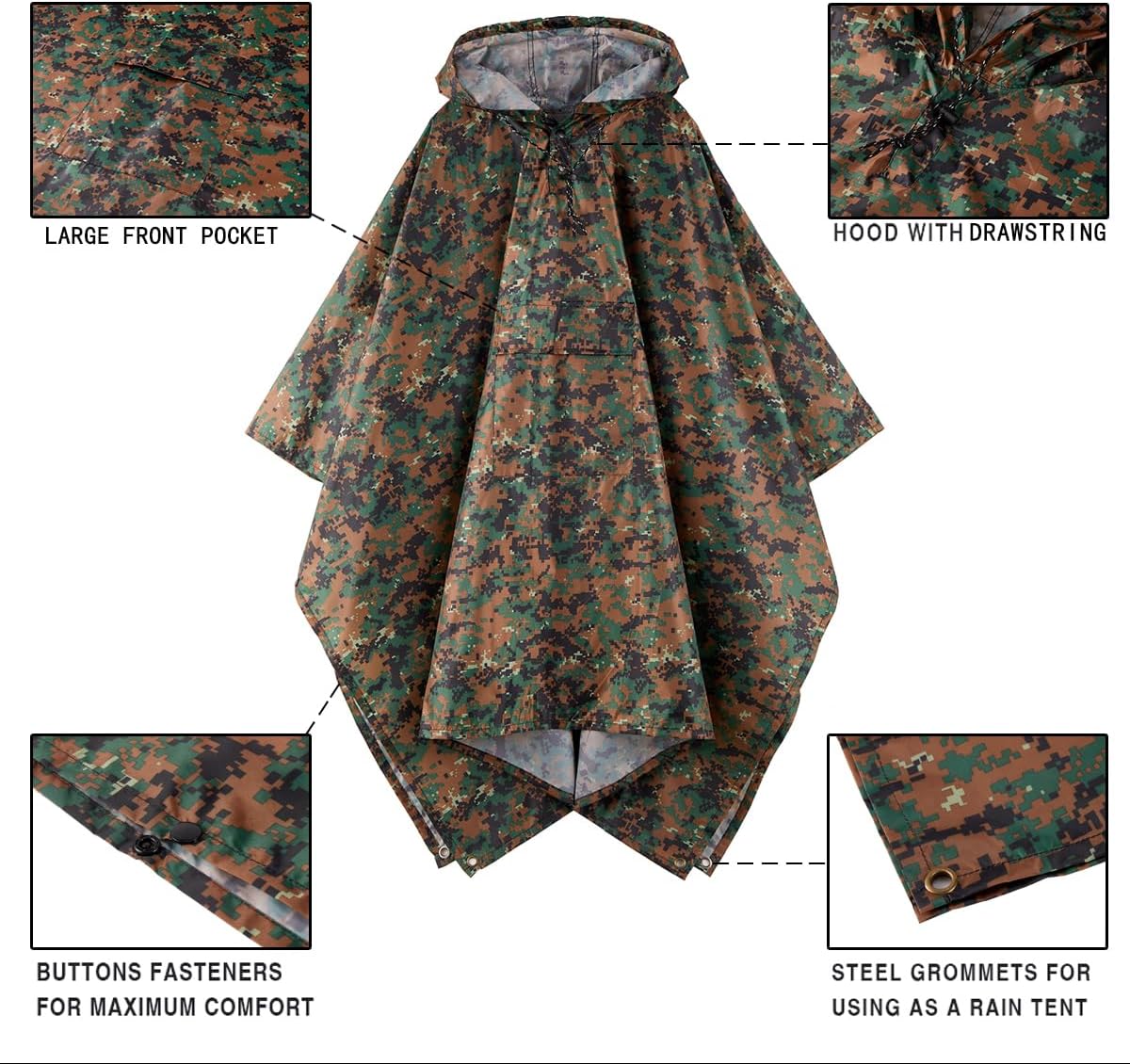 salamra Hooded Rain Poncho Waterproof Raincoat Jacket for Men/Women/Adults with Pocket