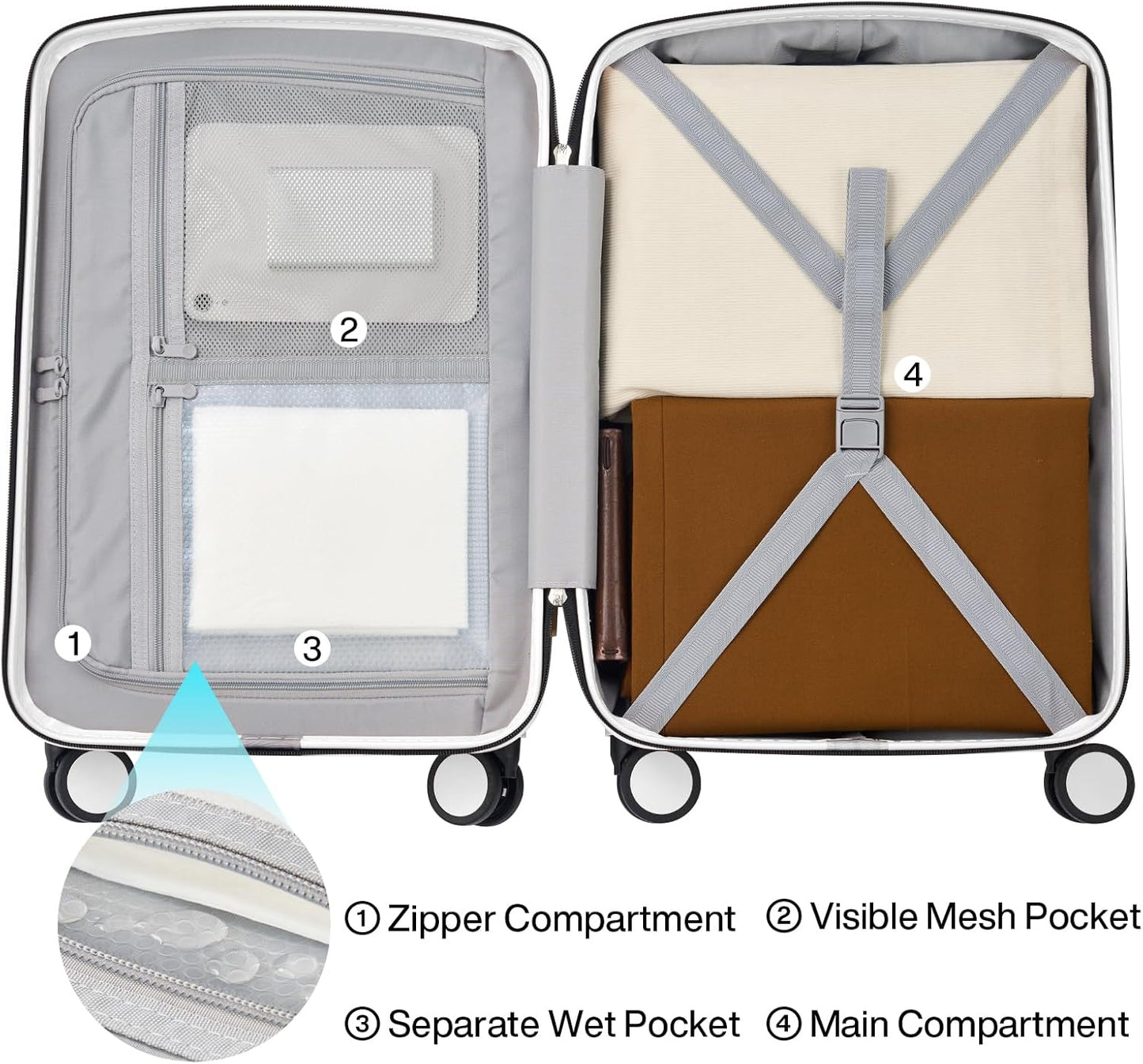 Hanke 20 Inch Hard Shell Suitcases with Spinner Wheels, Lightweight Carry On Luggage 22x14x9 Airline Approved Built-in TSA Lock, Durable Suitcase Rolling Luggage Carry-On Bag(Smoke White)