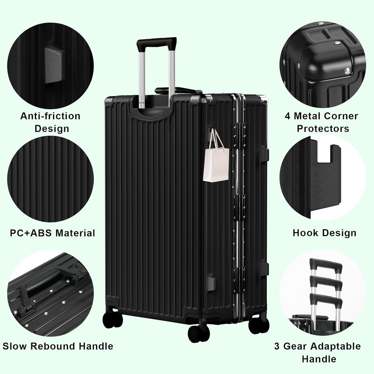 AnyZip Luggage PC+ABS Aluminum Frame Zipperless Checked Luggage Hard Shell Suitcase with TSA Lock Double Spinner Wheels 28 Inch Black