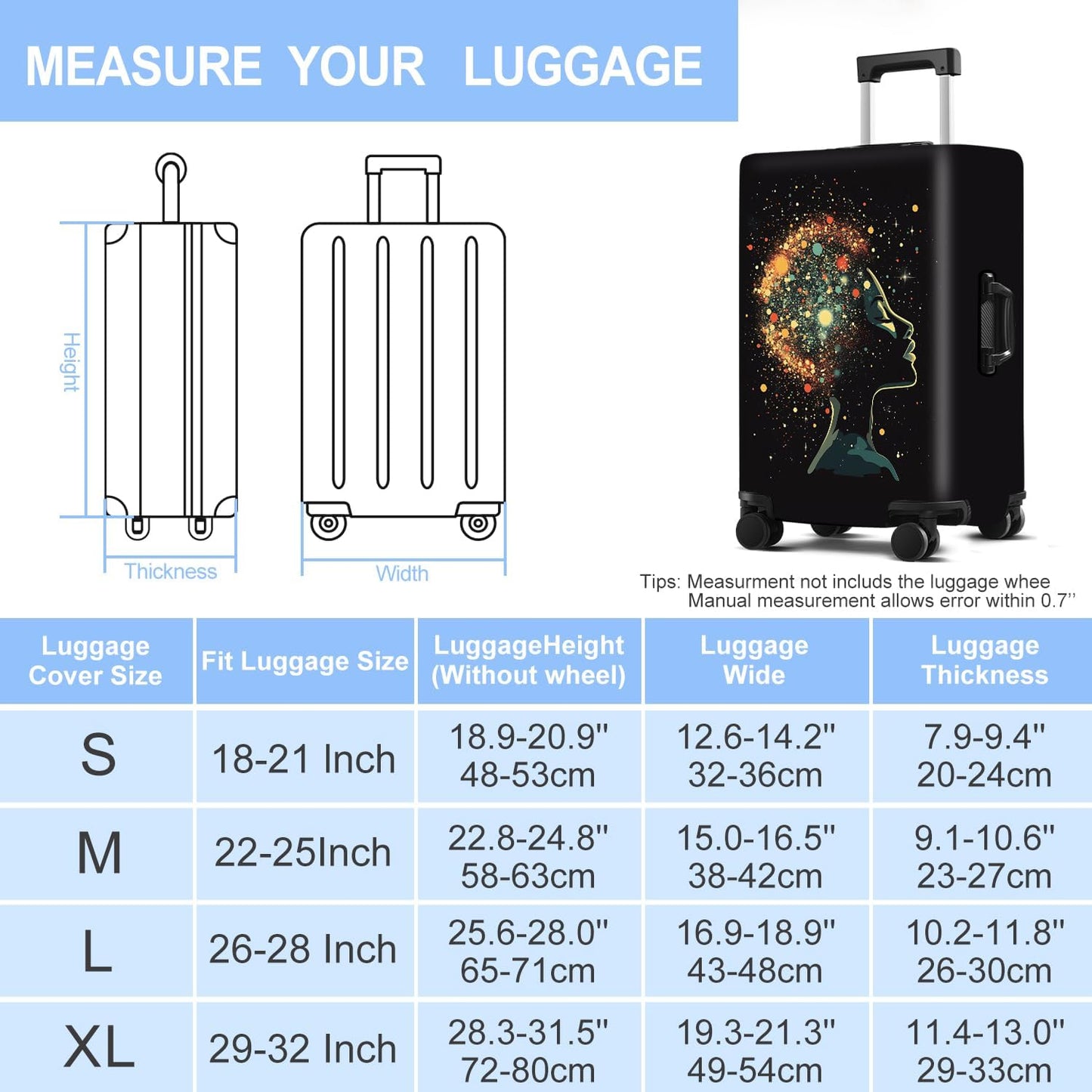 Luggage Cover Washable Suitcase Protector Anti-scratch Suitcase cover Fits 20-34 Inch Luggage (Girl-7, L(28-30inch suitcase))