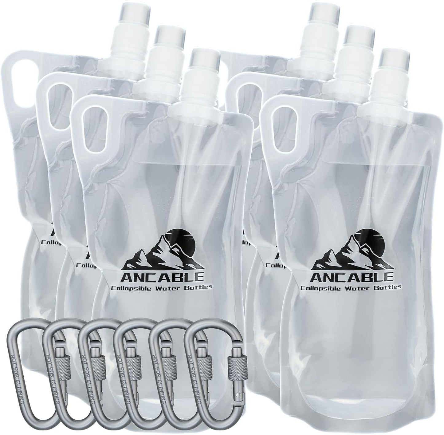 1L Hiking Collapsible Water Bottles, 6-Pack 33OZ BPA-Free Foldable Backpacking Water Bottle for Travel Camping Hiking