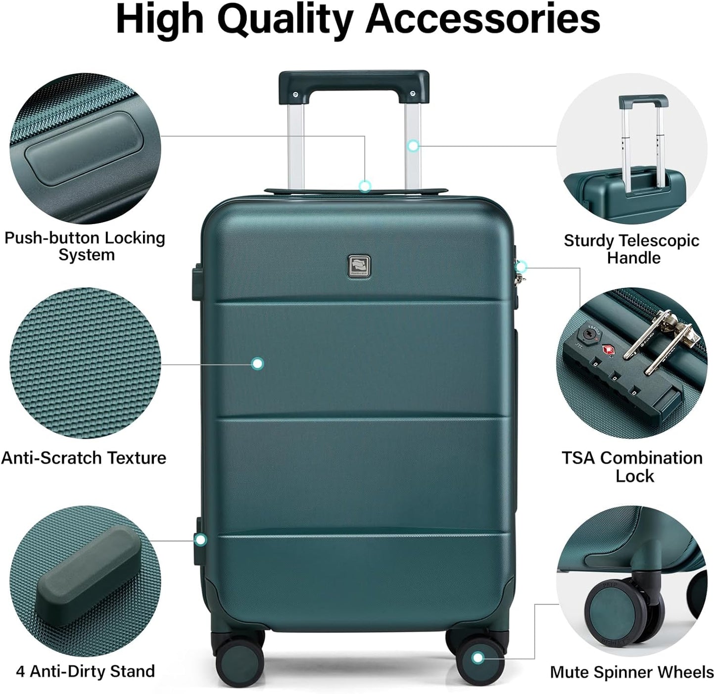 Hanke Luggage Sets 2 Piece with Spinner Wheels, 20/28 Inch Hard Shell Suitcases Set TSA Approved Luggage Travel Rolling Large Luggage(Blackish Green)