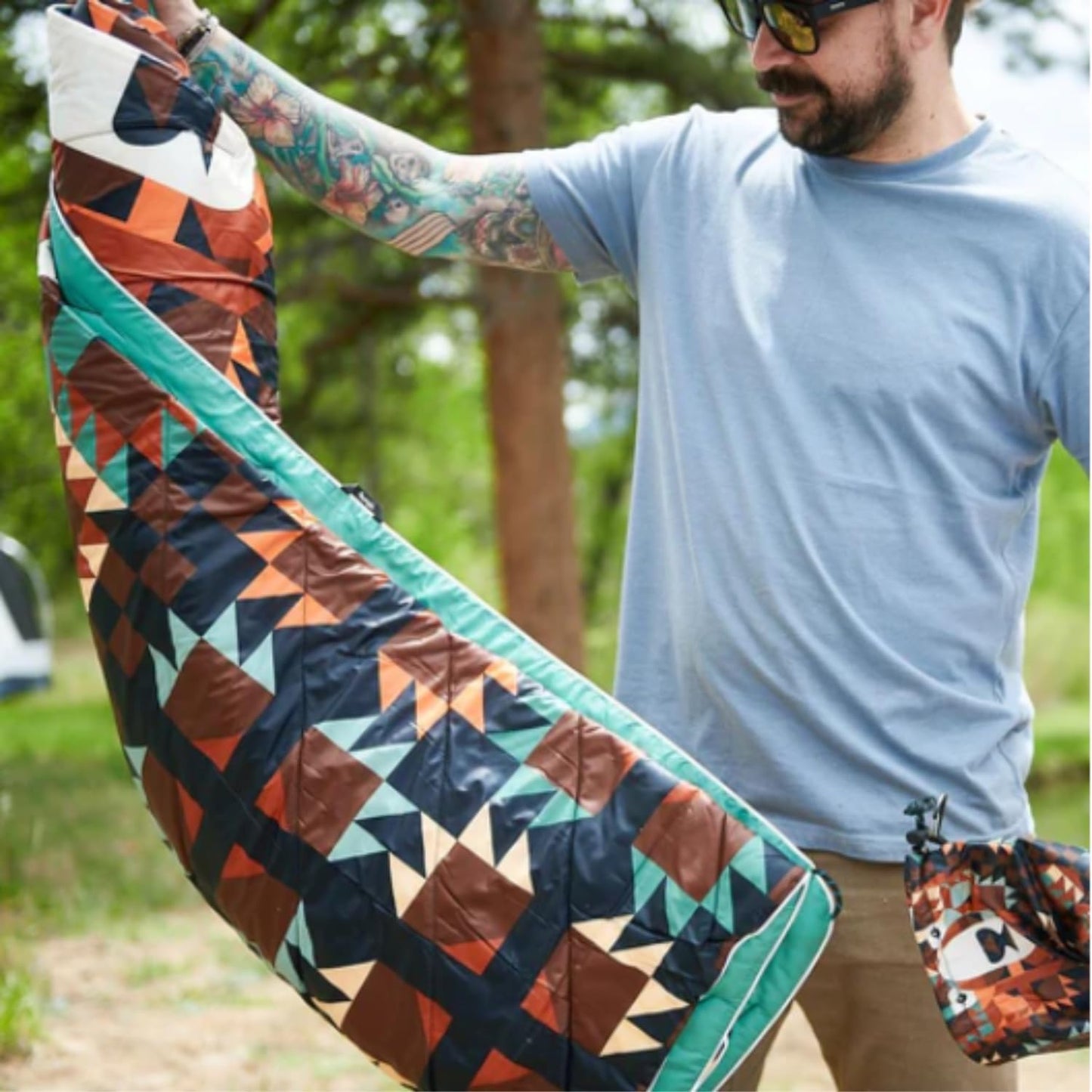 Rumpl Original Puffy Blanket - Warm, Water-Resistant Camping Blanket with 100% Recycled Synthetic Insulation, 52"x75", Original Puffy V1, Grizzly Slumber