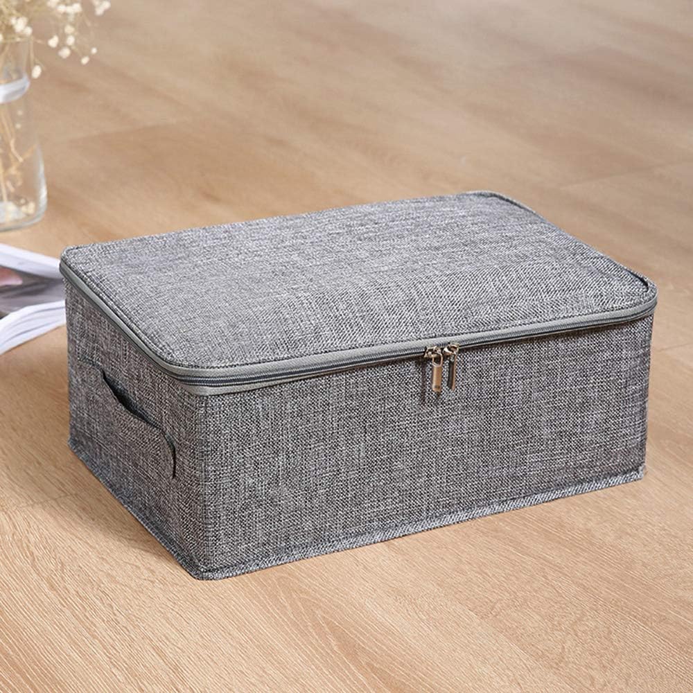 ANMINY 2PCS Storage Bins with Zipper Lids 13 Qt Lidded Fabric Storage Boxes Baskets Cubes with Handles Collapsible Washable Cotton Linen Closet Shelf Clothes Organizer Containers - Gray, Small