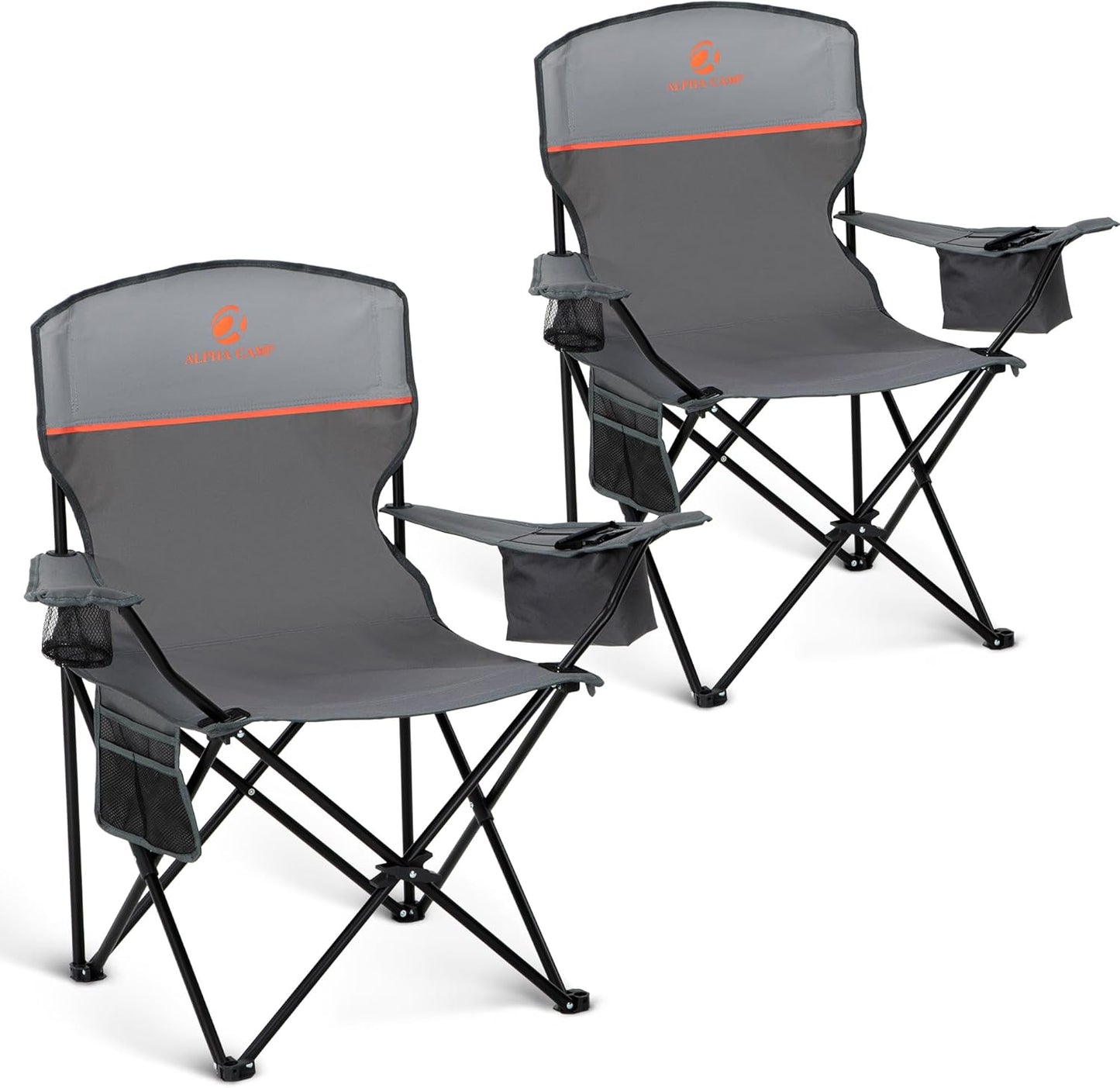 HIGH POINT SPORTS 2 Pack Portable Camping Chair for Adults, Folding Outdoor Camp Chair Lightweight Lawn Chairs Folding Collapsible Chair for Camping, Tailgates, Beach, Gray, Support 225lbs