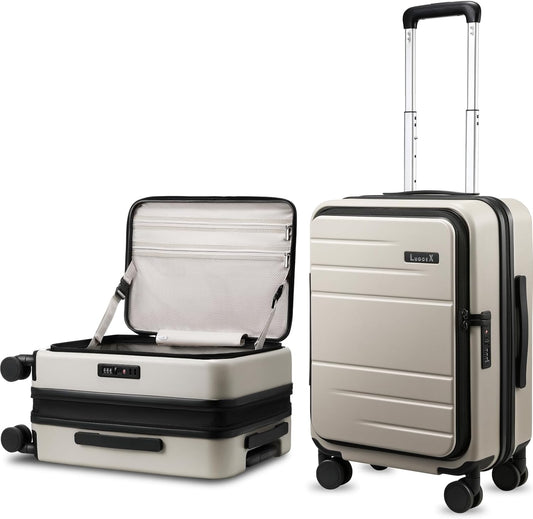 Carry On Luggage Top Opening, FLT Expandable Polycarbonate Hard Shell Suitcase with Wheels (FLO-Lite, Beige, 20 Inch, 38L-43L)