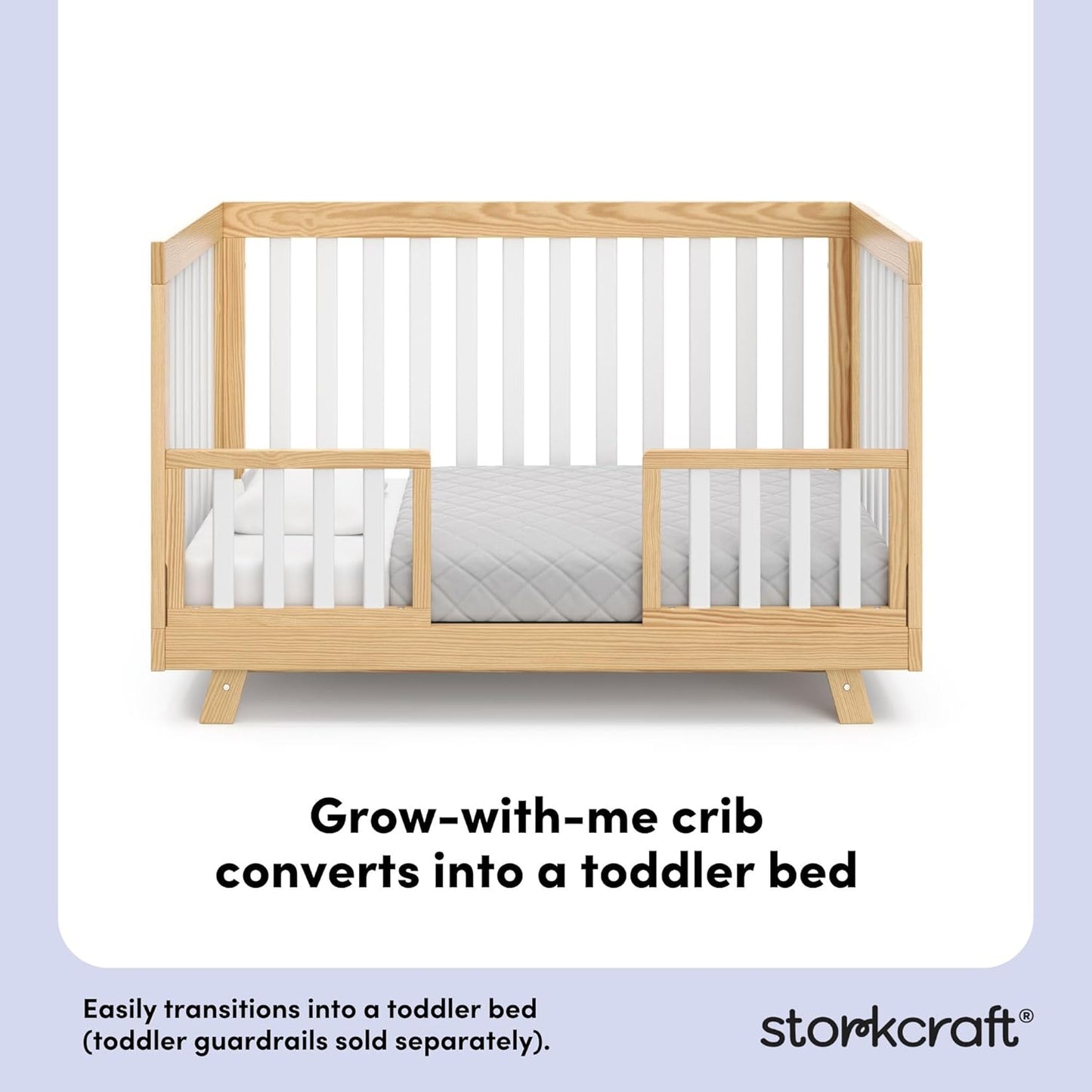Storkcraft Beckett Convertible Crib (Natural with White Slats) – Converts from Baby Crib to Toddler Bed and Daybed, Fits Standard Full-Size Crib Mattress, Adjustable Mattress Support Base