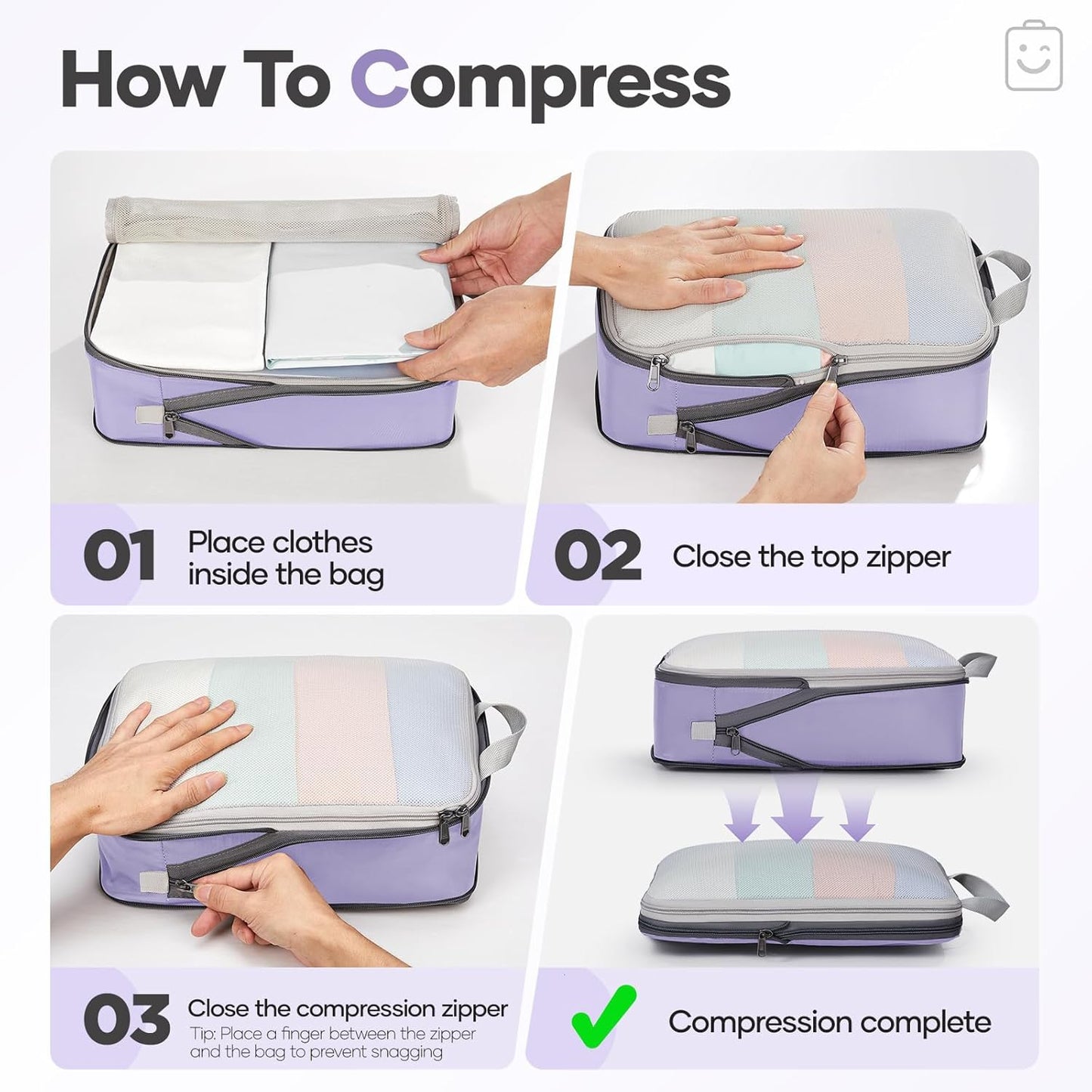 Veken 9/11 Set Compression Packing Cubes for Travel Essentials,Compressible Expandable Large Luggage Suitcase Organizer Bags for Clothing,Durable Space Saver Storage Bags(Purple Gray)