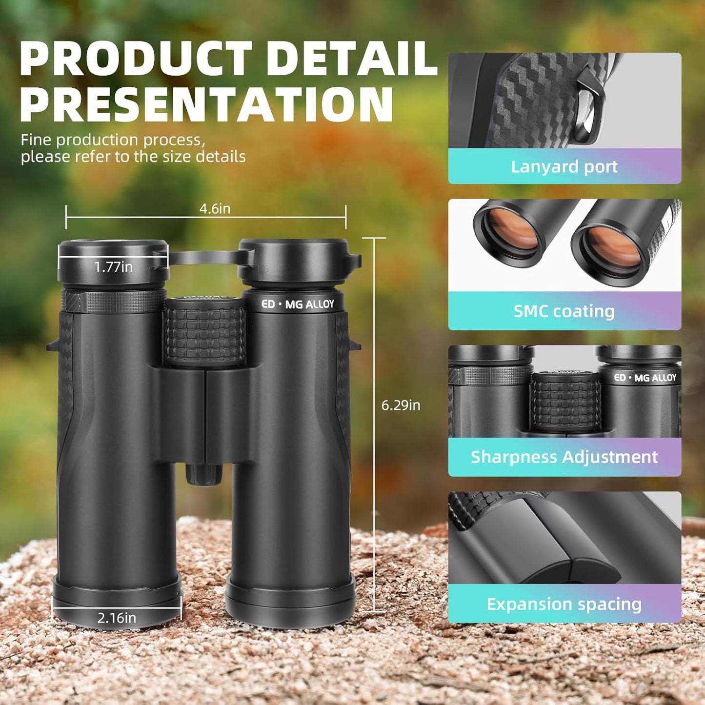 ED HD Binoculars 8x42 for Adults, Waterproof & Fogproof with Magnesium Alloy Body, BAK4 Prism - High Power Binoculars for Bird Watching, Hunting, Travel & Outdoor Sports, Compact Low Light Vision