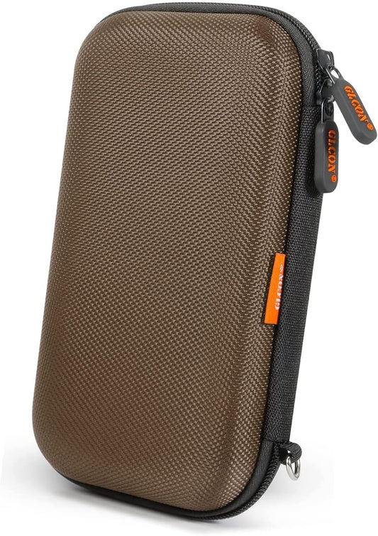GLCON Electronic Case Travel Cord Organizer Shockproof EVA Hard Carrying Case for Power Bank, Hard Drive, USB Flash Drive, Charger - Portable Small Storage Pouch Bag - Brown