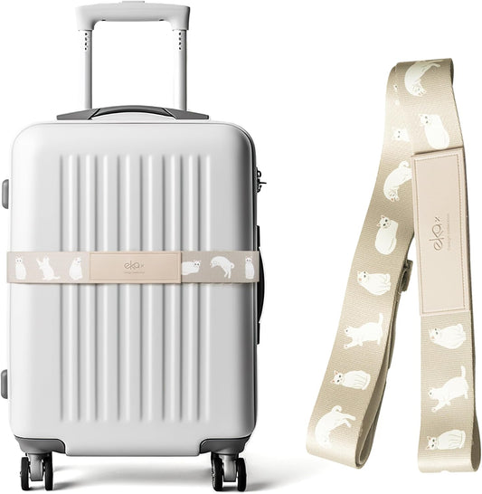 Luggage Straps for Suitcases,Adjustable Luggage Elastic Belt, Travel Essentials for Airport,Station, Vibrant Designs, White Cat