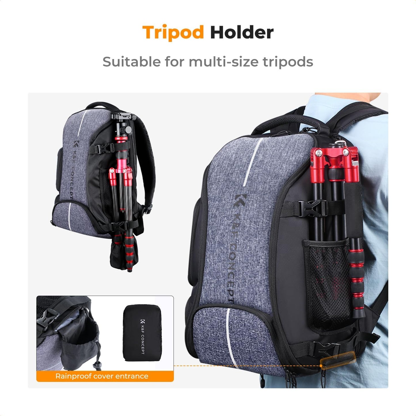 K&F CONCEPT Camera Backpack,25L Large Capacity Camera Bag for Photographers with Raincover and 15.6 Inch Laptop Compartment Compatible for Canon/Nikon/Sony/DJI Mavic Drone