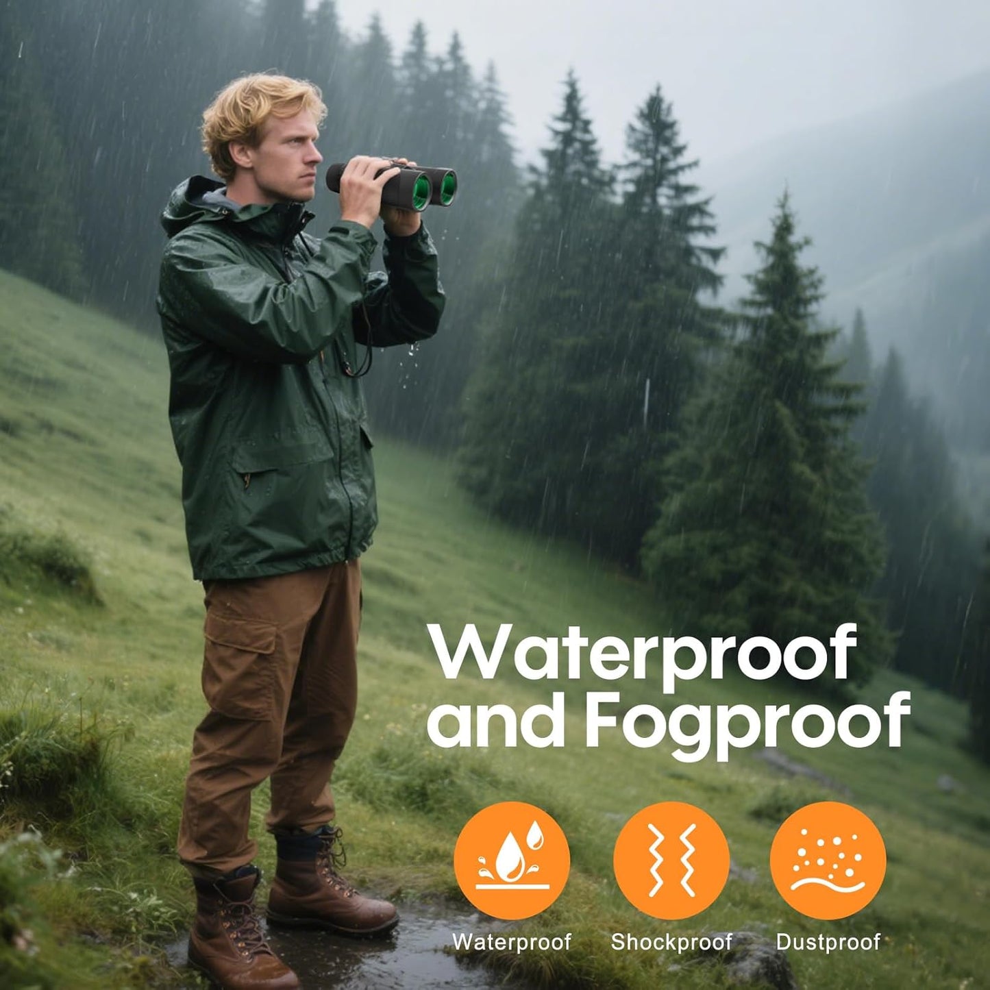 12x42 Binoculars for Adults High Powered: Waterproof HD Bird Binoculars - Large View Easy Focus with Clear Low Light Vision for Hunting Hiking Bird Watching Travel Cruise Black
