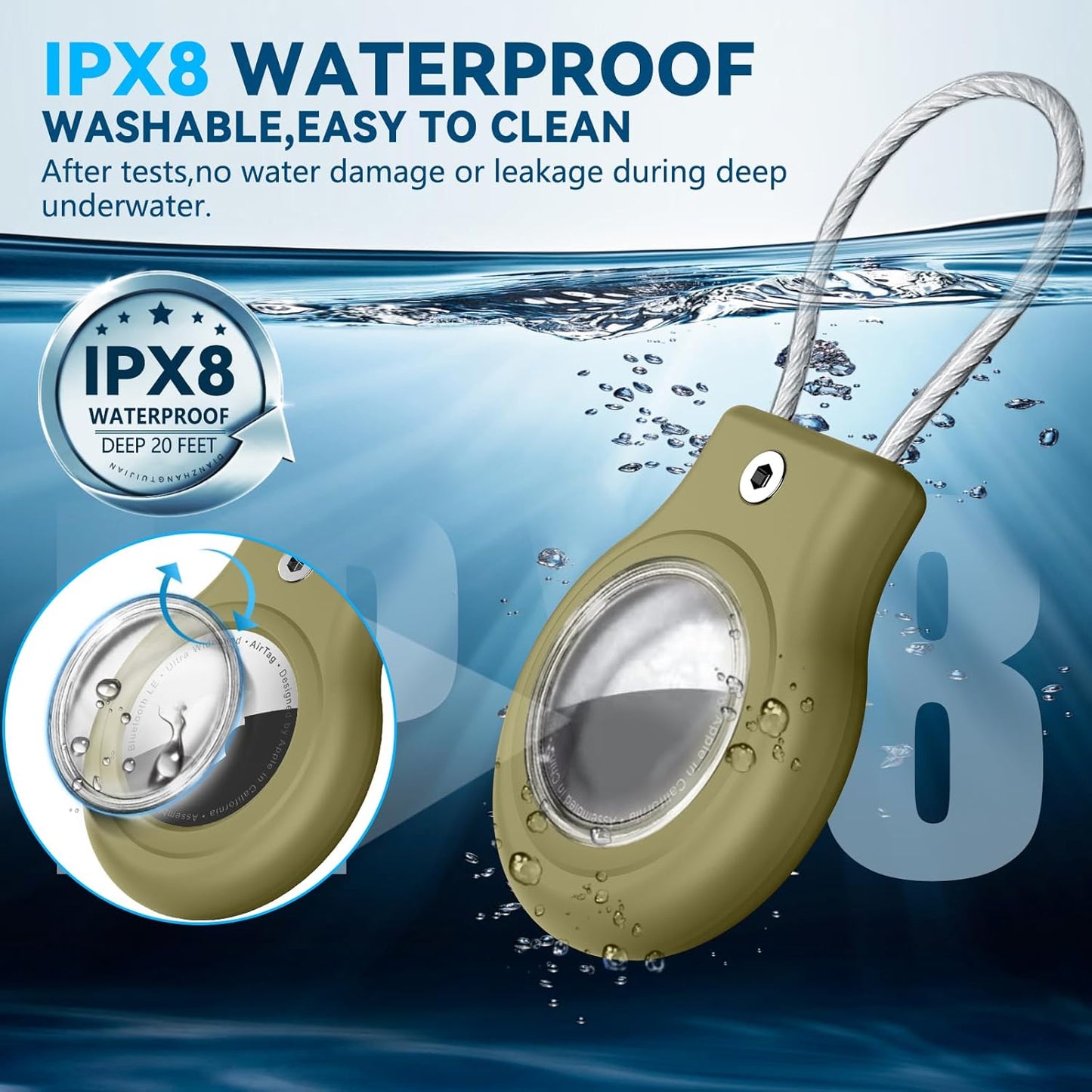 Waterproof Airtag Holder,4 Pack Airtag Case with Secure Lock,Airtags Keychain for Apple Airtag,Anti-Lost Protective Case Air tag Accessories for GPS Tracker Luggage,Bag,Key,Pet-Brown/Brown/Green/Green