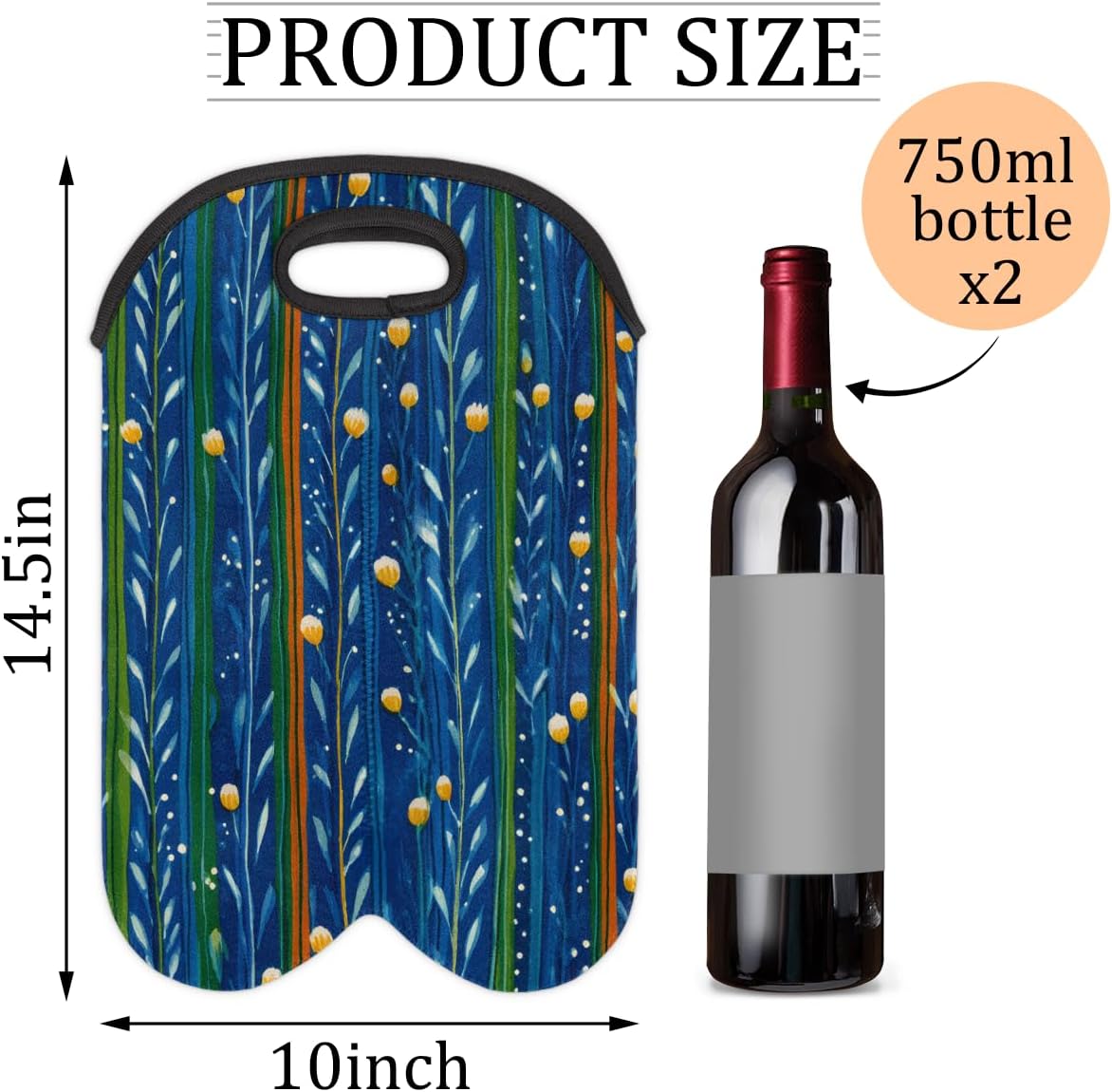Neoprene Wine Tote, Bottle Carrier Gag Insulating Neoprene Thicker, Insulated Wine Bag for Travel Holds Two Bottles, Bottle Carrier Bags Protect the Bottles, Line Flower