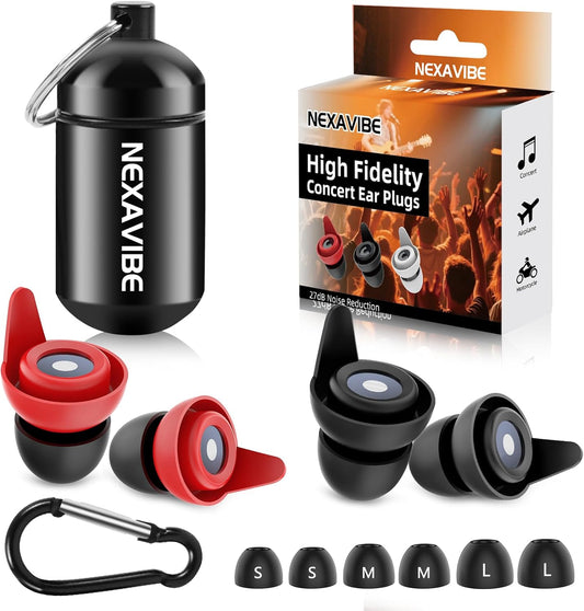 High Fidelity Concert Ear Plugs - 27dB Noise Reduction,2-Pair Reusable Silicone 3 Sizes (S/M/L), Ergonomic Secure Fit & Aluminum Case for Festivals, Live Music, Sports, Motorcycle, Travel