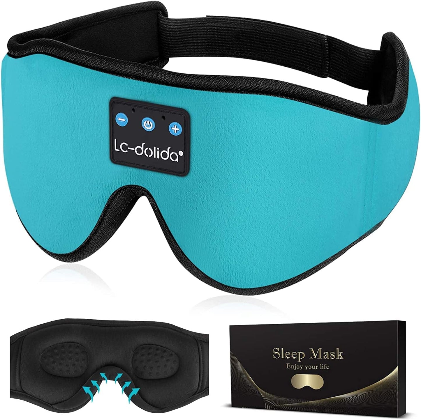 LC-dolida Sleep Headphones, Sleep Mask Bluetooth Wireless Music Eye Mask, Sleeping Headphones for Side Sleepers Sleep Mask with Bluetooth Headphones Ultra-Thin Stereo Speakers Perfect for Sleeping