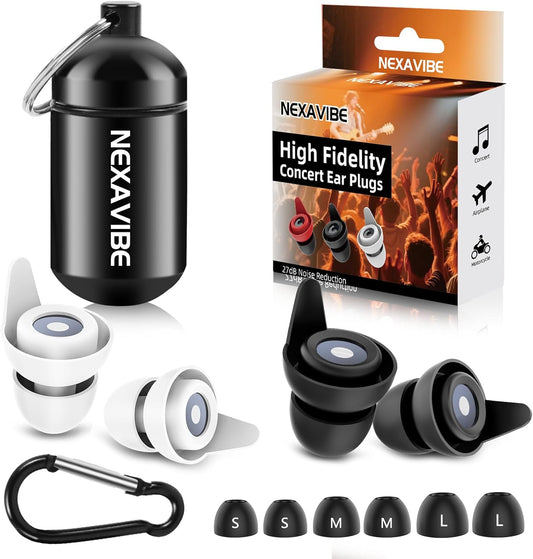 High Fidelity Concert Ear Plugs - 27dB Noise Reduction,2-Pair Reusable Silicone 3 Sizes (S/M/L), Ergonomic Secure Fit & Aluminum Case for Festivals, Live Music, Sports, Motorcycle, Travel