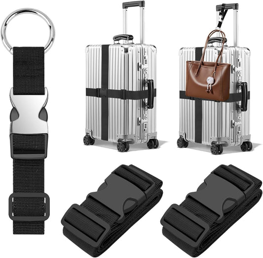 BILIONE 3Pcs Luggage Straps Set - 2 Suitcase Straps 70'' Long and 1 Add A Bag Strap, Adjustable Luggage Identifiers Nylon Travel Belt