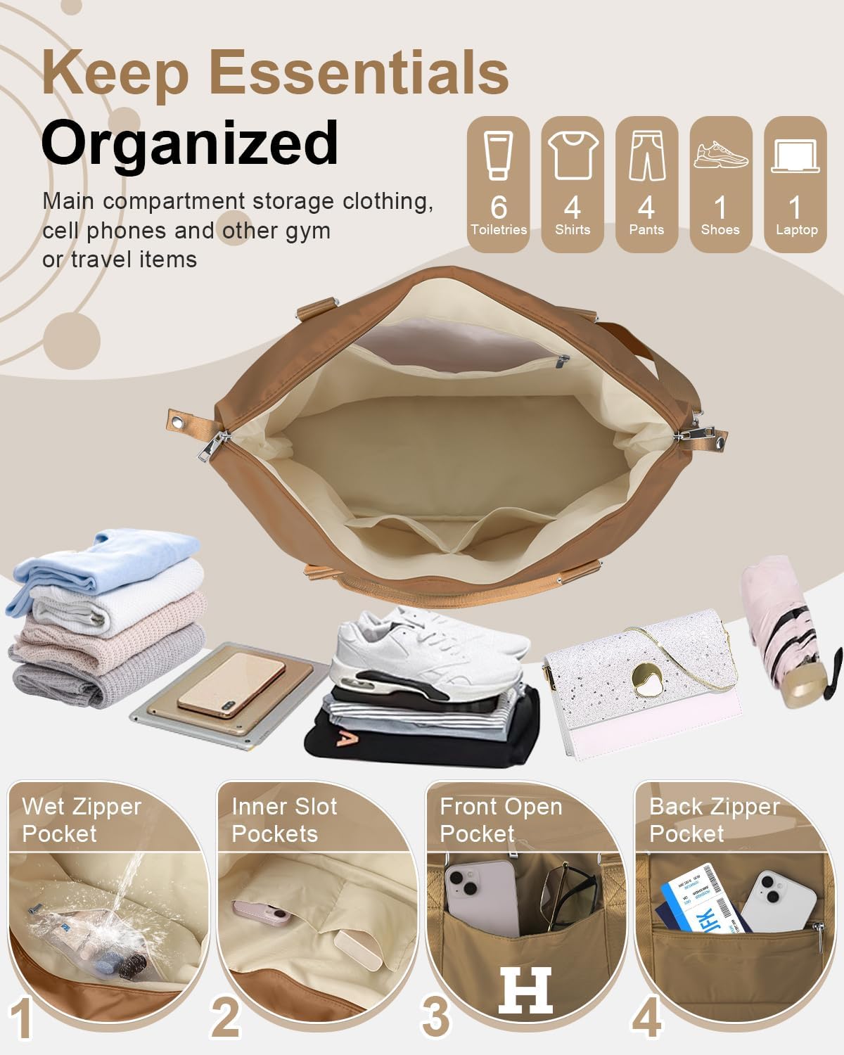 Birthday Graduation Gifts for Daughter,Initial Travel Duffel Bag Sports Gym Bag for Girls Teen Kids Birthday Gifts,Personalized Weekender Bag Carry On Tote Bags Cute Overnight Bag for Women(Brown, H)
