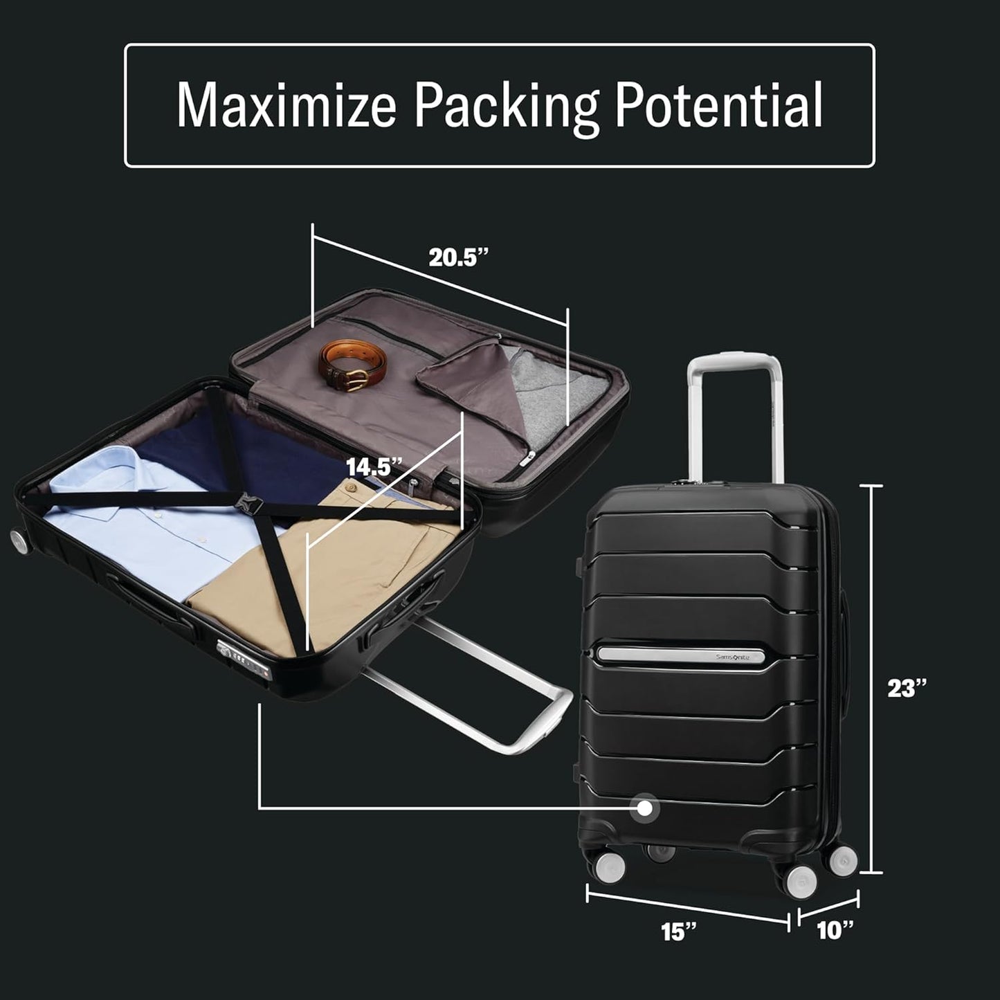 Samsonite Freeform Hardside Carry-On Luggage with Spinner Wheels - Hardshell Suitcase - TSA, Airline-Approved - Expandable Hard Shell, Smooth Rolling Wheels for Lightweight Travel - Light Grey