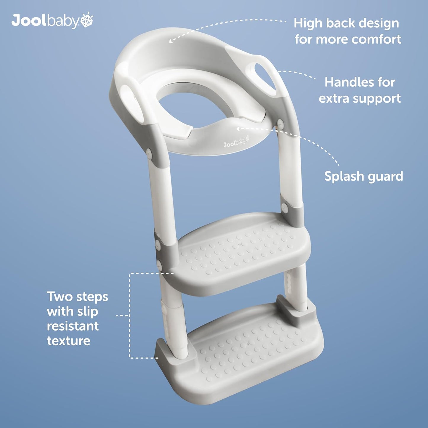 Jool Baby Potty Training Seat with 2 Step Ladder for Toddlers - Soft Cushioned Seat & Splash Guard, Adjustable Height (Gray)