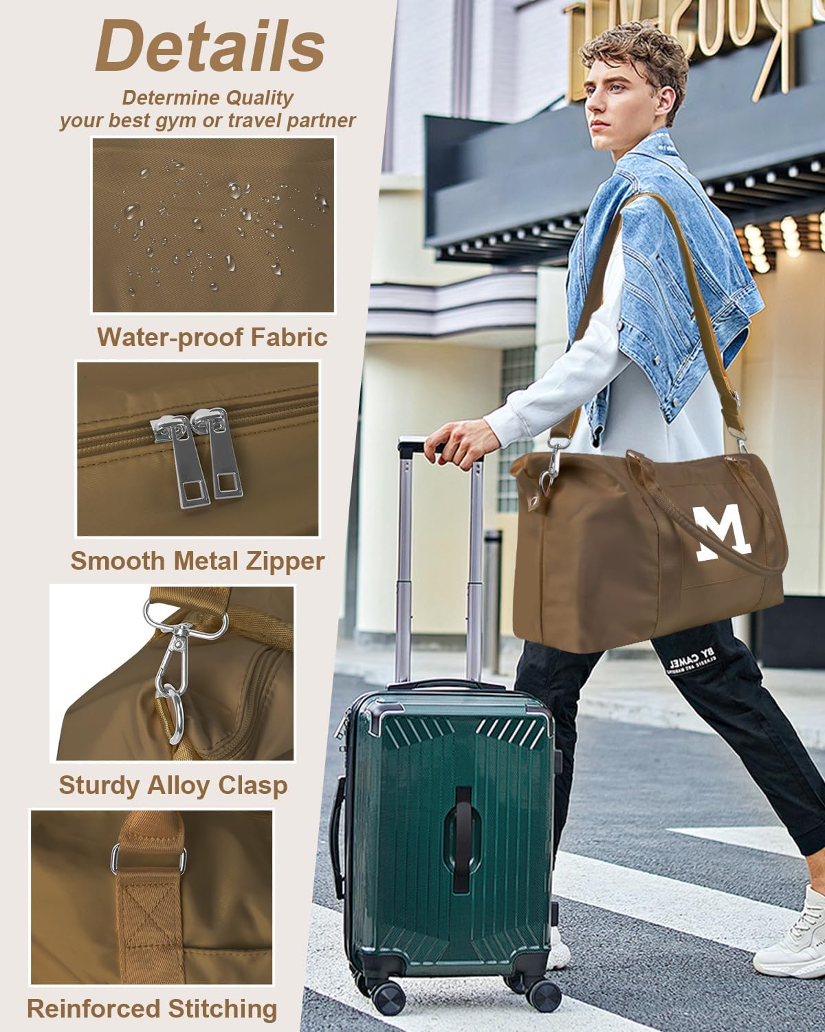 Birthday Graduation Gifts for Daughter,Initial Travel Duffel Bag Sports Gym Bag for Girls Teen Kids Birthday Gifts,Personalized Weekender Bag Carry On Tote Bags Cute Overnight Bag for Women(Brown, M)