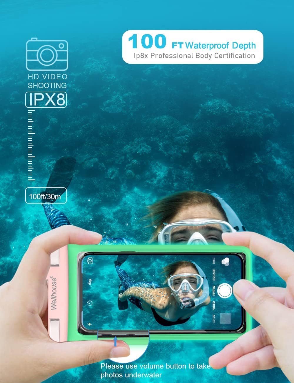 wellhouse Waterproof Phone Pouch, Waterproof Phone Case for iPhone 16 15 14 13 12 Pro Max XS Samsung, IPX8 3D Cellphone Dry Bag Beach Essentials (2 Pack - Luminous Blue & Pink7.0, 7 inch)