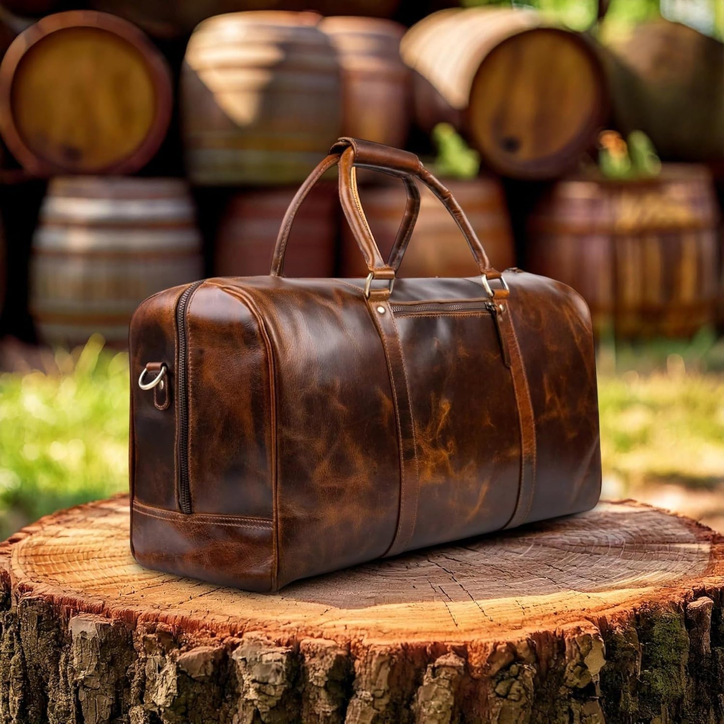 ELIZO Leather Duffle Bag For Men Women Real Full Garin Custom Travel Overnight Weekender Carry On Luggage Sports Gym Bags (Antique 20 Inch) Legacy