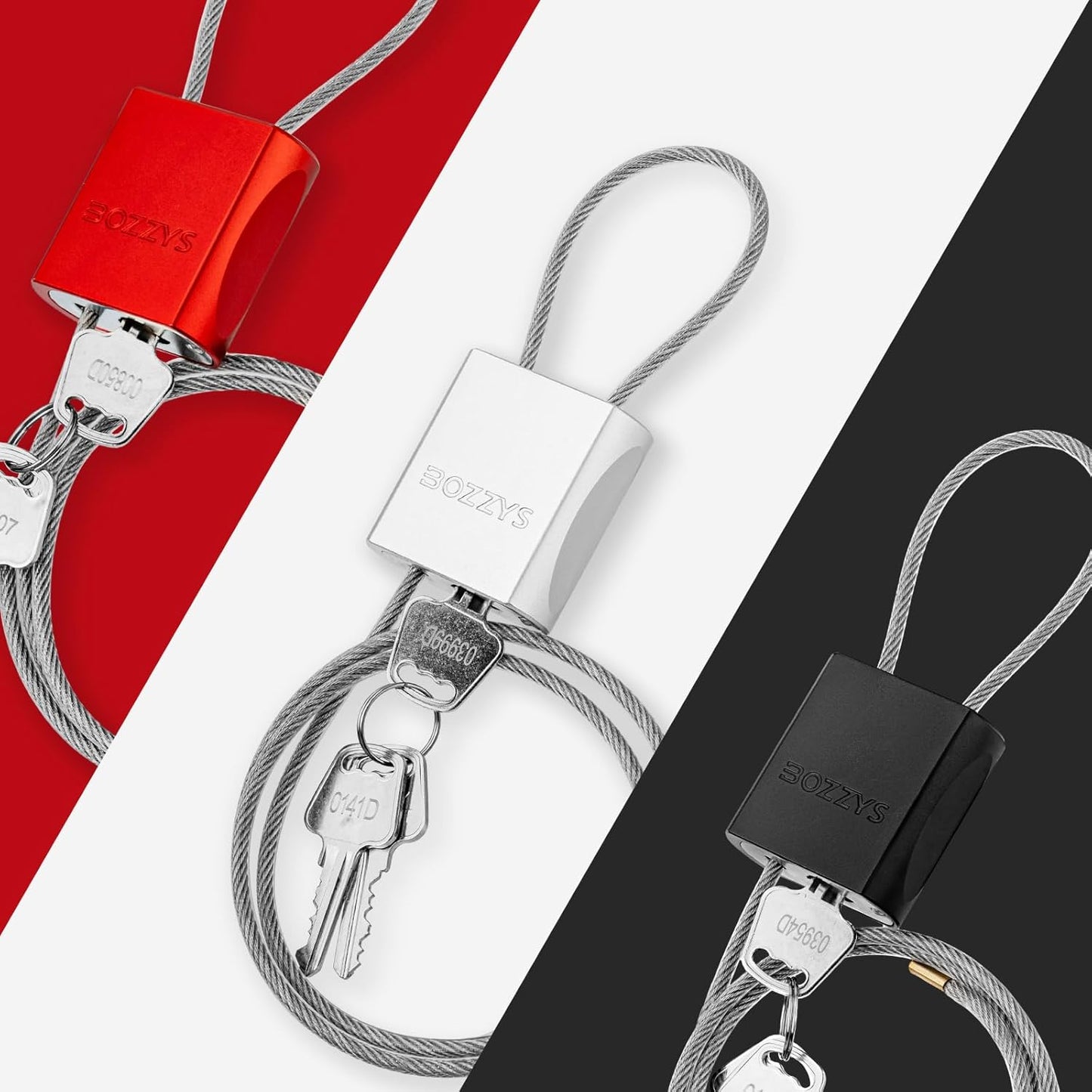 Adjustable Cable Locks with 3 Keys | 3.28ft L x 1/6in D Aluminum Steel Cable Padlock for Bikes, Gate, Lockers & Outdoor Gear | Keyed Different & Black